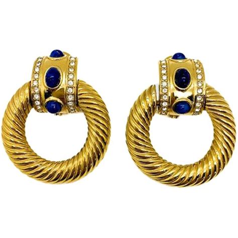 givenchy door knocker earrings|Vintage Givenchy Door Knocker Gold & Lapis Earrings 1980s.